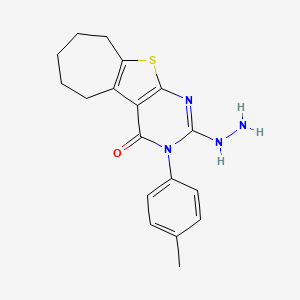 molecular formula C18H20N4OS B10871696 2-hydrazinyl-3-(4-methylphenyl)-3,5,6,7,8,9-hexahydro-4H-cyclohepta[4,5]thieno[2,3-d]pyrimidin-4-one 