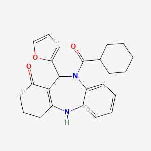 molecular formula C24H26N2O3 B10871730 10-(cyclohexylcarbonyl)-11-(2-furyl)-2,3,4,5,10,11-hexahydro-1H-dibenzo[b,e][1,4]diazepin-1-one 