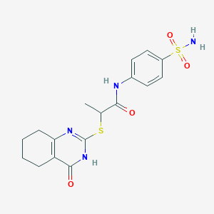 molecular formula C17H20N4O4S2 B10871842 2-[(4-oxo-3,4,5,6,7,8-hexahydroquinazolin-2-yl)sulfanyl]-N-(4-sulfamoylphenyl)propanamide 