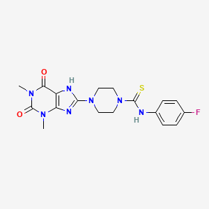 molecular formula C18H20FN7O2S B10871848 4-(1,3-dimethyl-2,6-dioxo-2,3,6,7-tetrahydro-1H-purin-8-yl)-N-(4-fluorophenyl)piperazine-1-carbothioamide 