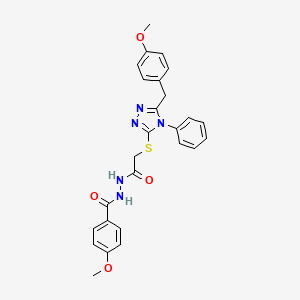 molecular formula C26H25N5O4S B10871854 4-methoxy-N'-({[5-(4-methoxybenzyl)-4-phenyl-4H-1,2,4-triazol-3-yl]sulfanyl}acetyl)benzohydrazide 