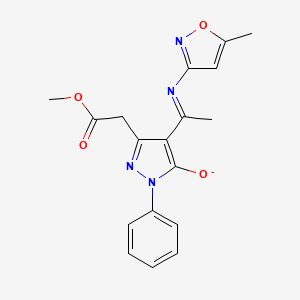 {(1E)-1-[3-(2-Methoxy-2-oxoethyl)-5-oxo-1-phenyl-1,5-dihydro-4H-pyrazol-4-ylidene]ethyl}(5-methylisoxazol-3-YL)azanide