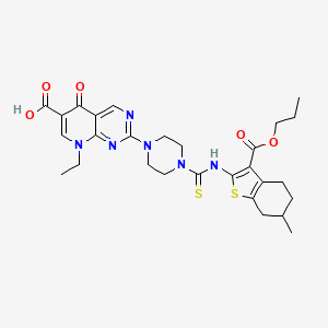 molecular formula C28H34N6O5S2 B10871932 8-Ethyl-2-(4-{[6-methyl-3-(propoxycarbonyl)-4,5,6,7-tetrahydro-1-benzothiophen-2-yl]carbamothioyl}piperazin-1-yl)-5-oxo-5,8-dihydropyrido[2,3-d]pyrimidine-6-carboxylic acid 