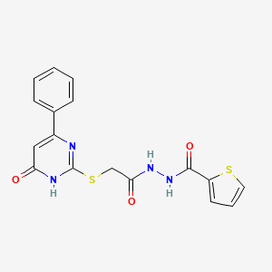 molecular formula C17H14N4O3S2 B10871943 N'-{2-[(4-hydroxy-6-phenylpyrimidin-2-yl)sulfanyl]acetyl}thiophene-2-carbohydrazide 