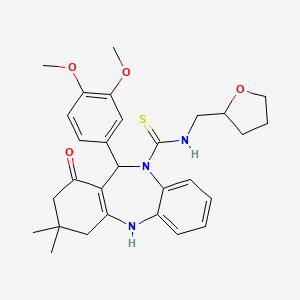 11-(3,4-dimethoxyphenyl)-3,3-dimethyl-1-oxo-N-(tetrahydrofuran-2-ylmethyl)-1,2,3,4,5,11-hexahydro-10H-dibenzo[b,e][1,4]diazepine-10-carbothioamide