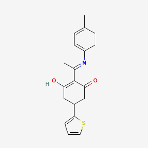 molecular formula C19H19NO2S B10871953 2-{1-[(4-Methylphenyl)amino]ethylidene}-5-(thiophen-2-yl)cyclohexane-1,3-dione 