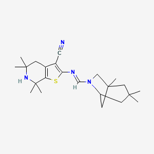 molecular formula C23H34N4S B10871971 5,5,7,7-tetramethyl-2-{[(E)-(1,3,3-trimethyl-6-azabicyclo[3.2.1]oct-6-yl)methylidene]amino}-4,5,6,7-tetrahydrothieno[2,3-c]pyridine-3-carbonitrile 