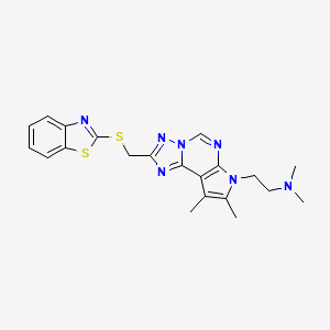 molecular formula C21H23N7S2 B10871992 2-{2-[(1,3-benzothiazol-2-ylsulfanyl)methyl]-8,9-dimethyl-7H-pyrrolo[3,2-e][1,2,4]triazolo[1,5-c]pyrimidin-7-yl}-N,N-dimethylethanamine 