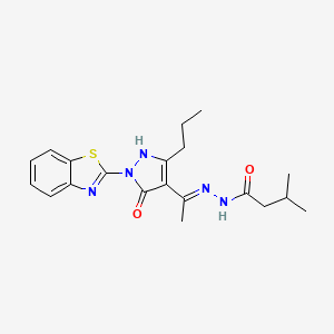 molecular formula C20H25N5O2S B10872022 N'-{(1Z)-1-[1-(1,3-benzothiazol-2-yl)-5-oxo-3-propyl-1,5-dihydro-4H-pyrazol-4-ylidene]ethyl}-3-methylbutanehydrazide 