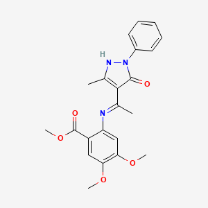 molecular formula C22H23N3O5 B10872037 methyl 4,5-dimethoxy-2-{[(1Z)-1-(3-methyl-5-oxo-1-phenyl-1,5-dihydro-4H-pyrazol-4-ylidene)ethyl]amino}benzoate 