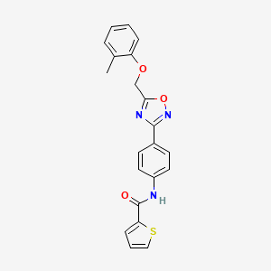 molecular formula C21H17N3O3S B10872067 N-(4-{5-[(2-methylphenoxy)methyl]-1,2,4-oxadiazol-3-yl}phenyl)thiophene-2-carboxamide 