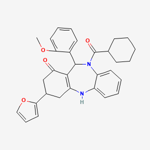 10-(cyclohexylcarbonyl)-3-(2-furyl)-11-(2-methoxyphenyl)-2,3,4,5,10,11-hexahydro-1H-dibenzo[b,e][1,4]diazepin-1-one