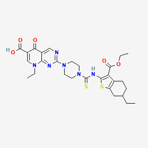 molecular formula C28H34N6O5S2 B10872105 2-(4-{[3-(Ethoxycarbonyl)-6-ethyl-4,5,6,7-tetrahydro-1-benzothiophen-2-yl]carbamothioyl}piperazin-1-yl)-8-ethyl-5-oxo-5,8-dihydropyrido[2,3-d]pyrimidine-6-carboxylic acid 