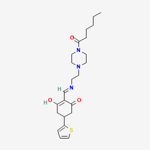 molecular formula C23H33N3O3S B10872130 2-({[2-(4-Hexanoylpiperazin-1-yl)ethyl]amino}methylidene)-5-(thiophen-2-yl)cyclohexane-1,3-dione 