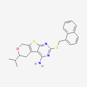 molecular formula C23H23N3OS2 B10872164 5-(naphthalen-1-ylmethylsulfanyl)-12-propan-2-yl-11-oxa-8-thia-4,6-diazatricyclo[7.4.0.02,7]trideca-1(9),2,4,6-tetraen-3-amine 