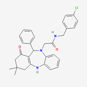 molecular formula C30H30ClN3O2 B10872187 N-(4-chlorobenzyl)-2-(3,3-dimethyl-1-oxo-11-phenyl-1,2,3,4,5,11-hexahydro-10H-dibenzo[b,e][1,4]diazepin-10-yl)acetamide 