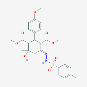 molecular formula C25H30N2O8S B10872196 dimethyl (6E)-4-hydroxy-2-(4-methoxyphenyl)-4-methyl-6-{2-[(4-methylphenyl)sulfonyl]hydrazinylidene}cyclohexane-1,3-dicarboxylate 