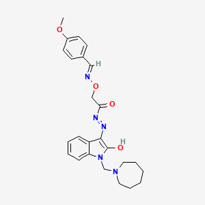 N'-[(3Z)-1-(azepan-1-ylmethyl)-2-oxo-1,2-dihydro-3H-indol-3-ylidene]-2-({[(E)-(4-methoxyphenyl)methylidene]amino}oxy)acetohydrazide