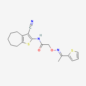 molecular formula C18H19N3O2S2 B10872236 N-(3-cyano-5,6,7,8-tetrahydro-4H-cyclohepta[b]thiophen-2-yl)-2-({[(1E)-1-(thiophen-2-yl)ethylidene]amino}oxy)acetamide 