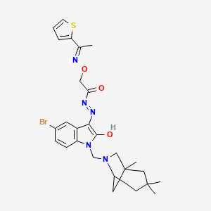 N'-{(3Z)-5-bromo-2-oxo-1-[(1,3,3-trimethyl-6-azabicyclo[3.2.1]oct-6-yl)methyl]-1,2-dihydro-3H-indol-3-ylidene}-2-({[(1E)-1-(thiophen-2-yl)ethylidene]amino}oxy)acetohydrazide