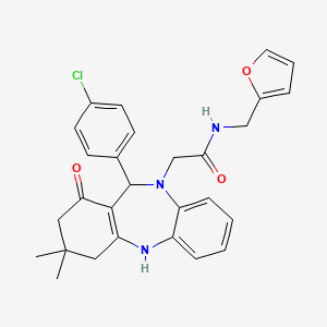 molecular formula C28H28ClN3O3 B10872347 2-[11-(4-chlorophenyl)-3,3-dimethyl-1-oxo-1,2,3,4,5,11-hexahydro-10H-dibenzo[b,e][1,4]diazepin-10-yl]-N-(furan-2-ylmethyl)acetamide 