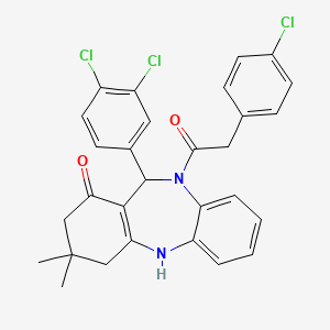 molecular formula C29H25Cl3N2O2 B10872381 10-[(4-chlorophenyl)acetyl]-11-(3,4-dichlorophenyl)-3,3-dimethyl-2,3,4,5,10,11-hexahydro-1H-dibenzo[b,e][1,4]diazepin-1-one 