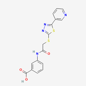 molecular formula C16H12N4O3S2 B10872384 3-[2-(5-Pyridin-3-yl-[1,3,4]thiadiazol-2-ylsulfanyl)-acetylamino]-benzoic acid 