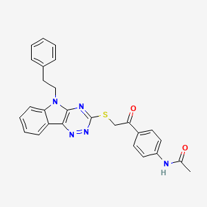 molecular formula C27H23N5O2S B10872392 N-[4-({[5-(2-phenylethyl)-5H-[1,2,4]triazino[5,6-b]indol-3-yl]sulfanyl}acetyl)phenyl]acetamide 