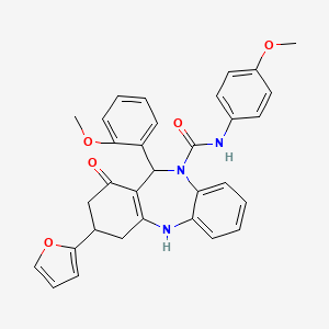 molecular formula C32H29N3O5 B10872480 3-(2-furyl)-11-(2-methoxyphenyl)-N-(4-methoxyphenyl)-1-oxo-1,2,3,4,5,11-hexahydro-10H-dibenzo[b,e][1,4]diazepine-10-carboxamide 