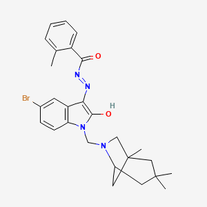 molecular formula C27H31BrN4O2 B10872496 N'-{(3Z)-5-bromo-2-oxo-1-[(1,3,3-trimethyl-6-azabicyclo[3.2.1]oct-6-yl)methyl]-1,2-dihydro-3H-indol-3-ylidene}-2-methylbenzohydrazide 