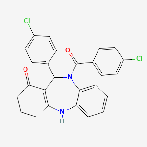 molecular formula C26H20Cl2N2O2 B10872580 11-(4-chlorophenyl)-10-[(4-chlorophenyl)carbonyl]-2,3,4,5,10,11-hexahydro-1H-dibenzo[b,e][1,4]diazepin-1-one 