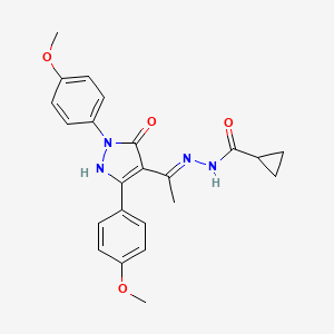 N'-{(1Z)-1-[1,3-bis(4-methoxyphenyl)-5-oxo-1,5-dihydro-4H-pyrazol-4-ylidene]ethyl}cyclopropanecarbohydrazide