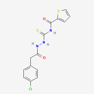 molecular formula C14H12ClN3O2S2 B10872644 N-({2-[(4-chlorophenyl)acetyl]hydrazinyl}carbonothioyl)thiophene-2-carboxamide 