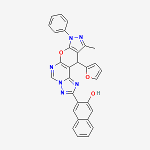 3-[16-(furan-2-yl)-14-methyl-12-phenyl-10-oxa-3,5,6,8,12,13-hexazatetracyclo[7.7.0.02,6.011,15]hexadeca-1(9),2,4,7,11(15),13-hexaen-4-yl]naphthalen-2-ol