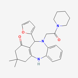 molecular formula C26H31N3O3 B10872815 11-(furan-2-yl)-3,3-dimethyl-10-[2-oxo-2-(piperidin-1-yl)ethyl]-2,3,4,5,10,11-hexahydro-1H-dibenzo[b,e][1,4]diazepin-1-one 