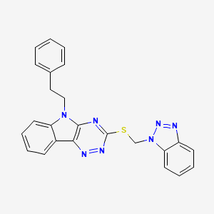 molecular formula C24H19N7S B10872845 3-[(1H-benzotriazol-1-ylmethyl)sulfanyl]-5-(2-phenylethyl)-5H-[1,2,4]triazino[5,6-b]indole 