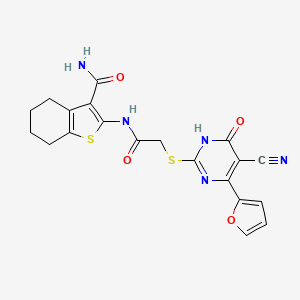 molecular formula C20H17N5O4S2 B10872868 2-[({[5-Cyano-4-(furan-2-yl)-6-oxo-1,6-dihydropyrimidin-2-yl]sulfanyl}acetyl)amino]-4,5,6,7-tetrahydro-1-benzothiophene-3-carboxamide 