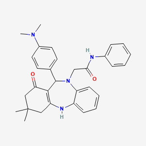 2-{11-[4-(dimethylamino)phenyl]-3,3-dimethyl-1-oxo-1,2,3,4,5,11-hexahydro-10H-dibenzo[b,e][1,4]diazepin-10-yl}-N-phenylacetamide