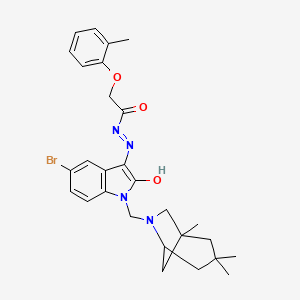 molecular formula C28H33BrN4O3 B10872994 N'-{(3Z)-5-bromo-2-oxo-1-[(1,3,3-trimethyl-6-azabicyclo[3.2.1]oct-6-yl)methyl]-1,2-dihydro-3H-indol-3-ylidene}-2-(2-methylphenoxy)acetohydrazide 