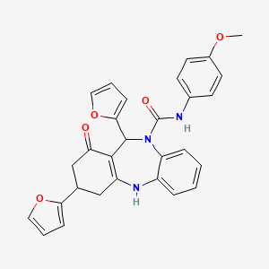 molecular formula C29H25N3O5 B10873069 3,11-DI(2-Furyl)-N-(4-methoxyphenyl)-1-oxo-1,2,3,4,5,11-hexahydro-10H-dibenzo[B,E][1,4]diazepine-10-carboxamide 