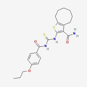 molecular formula C22H27N3O3S2 B10873102 2-({[(4-Propoxyphenyl)carbonyl]carbamothioyl}amino)-4,5,6,7,8,9-hexahydrocycloocta[b]thiophene-3-carboxamide 