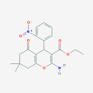 molecular formula C20H22N2O6 B10873187 ethyl 2-amino-7,7-dimethyl-4-(2-nitrophenyl)-5-oxo-5,6,7,8-tetrahydro-4H-chromene-3-carboxylate 