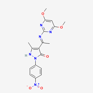 (4Z)-4-{1-[(4,6-dimethoxypyrimidin-2-yl)amino]ethylidene}-5-methyl-2-(4-nitrophenyl)-2,4-dihydro-3H-pyrazol-3-one