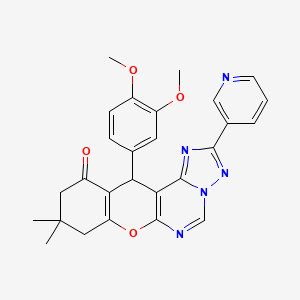 9-(3,4-Dimethoxyphenyl)-5,5-dimethyl-13-pyridin-3-yl-2-oxa-12,14,15,17-tetrazatetracyclo[8.7.0.03,8.011,15]heptadeca-1(10),3(8),11,13,16-pentaen-7-one