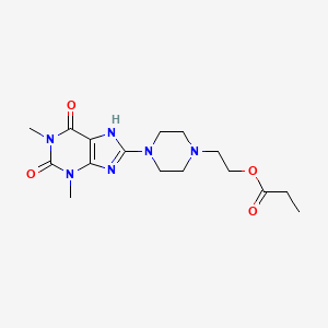 molecular formula C16H24N6O4 B10873265 2-[4-(1,3-dimethyl-2,6-dioxo-2,3,6,7-tetrahydro-1H-purin-8-yl)piperazin-1-yl]ethyl propanoate 