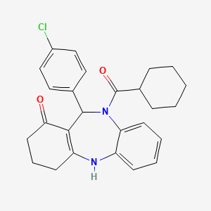 molecular formula C26H27ClN2O2 B10873268 11-(4-chlorophenyl)-10-(cyclohexylcarbonyl)-2,3,4,5,10,11-hexahydro-1H-dibenzo[b,e][1,4]diazepin-1-one 