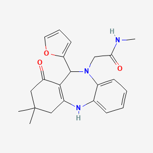 molecular formula C22H25N3O3 B10873276 2-[11-(furan-2-yl)-3,3-dimethyl-1-oxo-1,2,3,4,5,11-hexahydro-10H-dibenzo[b,e][1,4]diazepin-10-yl]-N-methylacetamide 