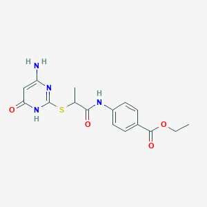 molecular formula C16H18N4O4S B10873348 Ethyl 4-({2-[(6-amino-4-oxo-1,4-dihydropyrimidin-2-yl)sulfanyl]propanoyl}amino)benzoate 