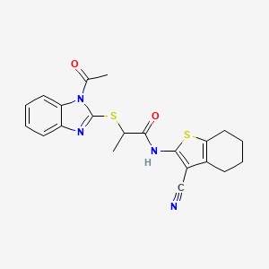 molecular formula C21H20N4O2S2 B10873351 2-[(1-acetyl-1H-benzimidazol-2-yl)sulfanyl]-N-(3-cyano-4,5,6,7-tetrahydro-1-benzothiophen-2-yl)propanamide 