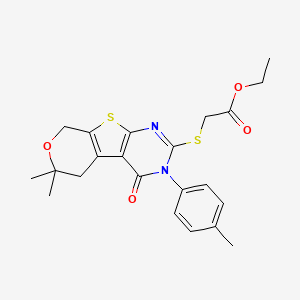 ethyl 2-[[12,12-dimethyl-4-(4-methylphenyl)-3-oxo-11-oxa-8-thia-4,6-diazatricyclo[7.4.0.02,7]trideca-1(9),2(7),5-trien-5-yl]sulfanyl]acetate